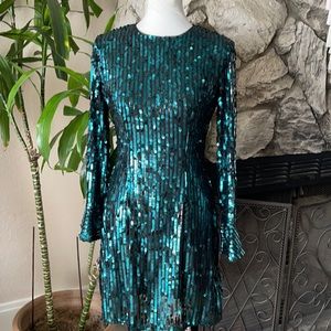 Beautiful Emerald Green Teal Blue Sequin Dress